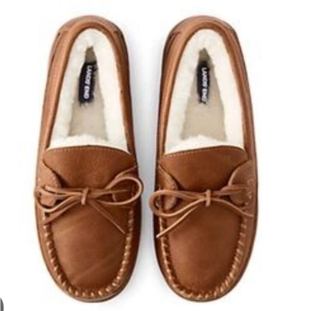 Lands' End Unisex Brown Fuzzy Leather Loafers US 8 M/ US 10 W - Picture 8 of 8